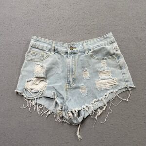 Denim Booty Shorts Women's Medium Blue Light Wash Cut Off High Rise Distressed